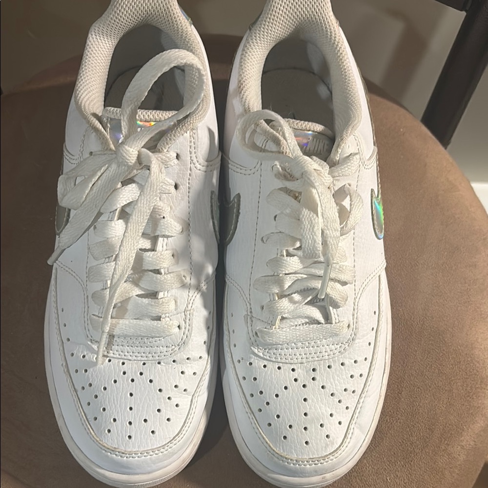 White Sneakers with Iridescent Accents
